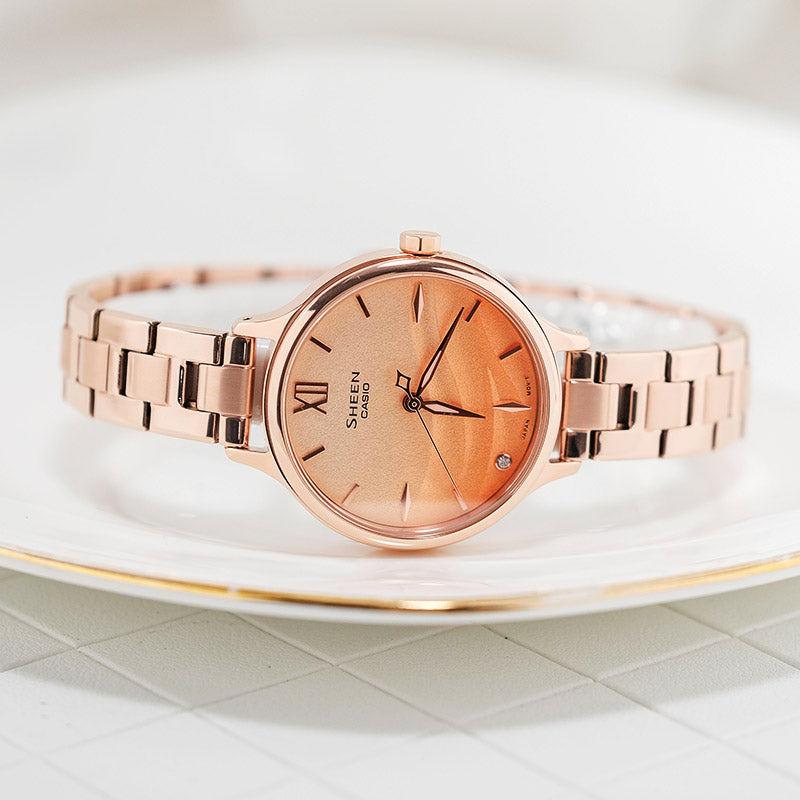 CASIO SEAWAVE Subject Fashion 3d Minimalistic Watch Sapphire Crystal Gradient Pink SHE-4550PG-4AUPR
