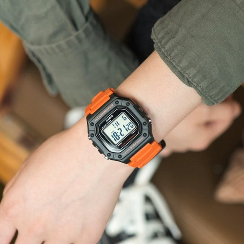 CASIO G Shock Quartz Sports Waterproof Mens OrangeBlack Digital W-218H-4B2