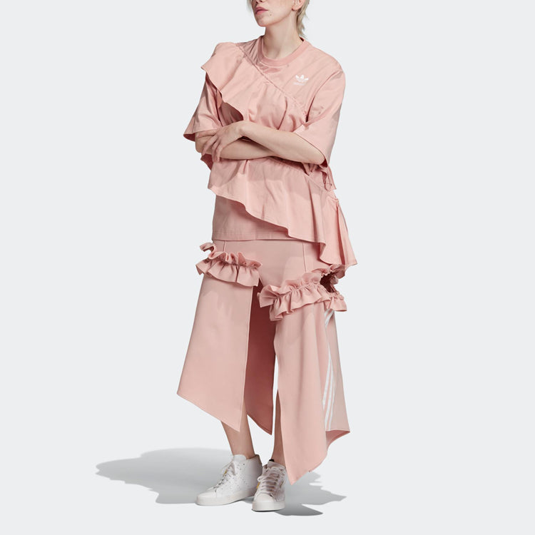 (WMNS) adidas Originals x J KOO 3 Stripe Trefoil Ruffle Skirt 'Maroon Pink' FT9902