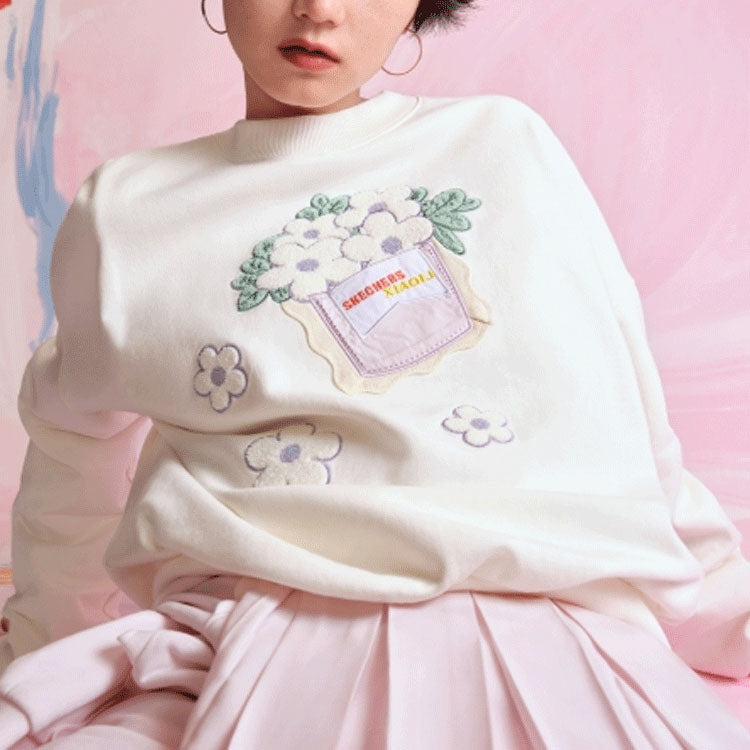 (WMNS) Skechers x XIAOLI Graphic Crew Sweater 'Grey White' L122W051