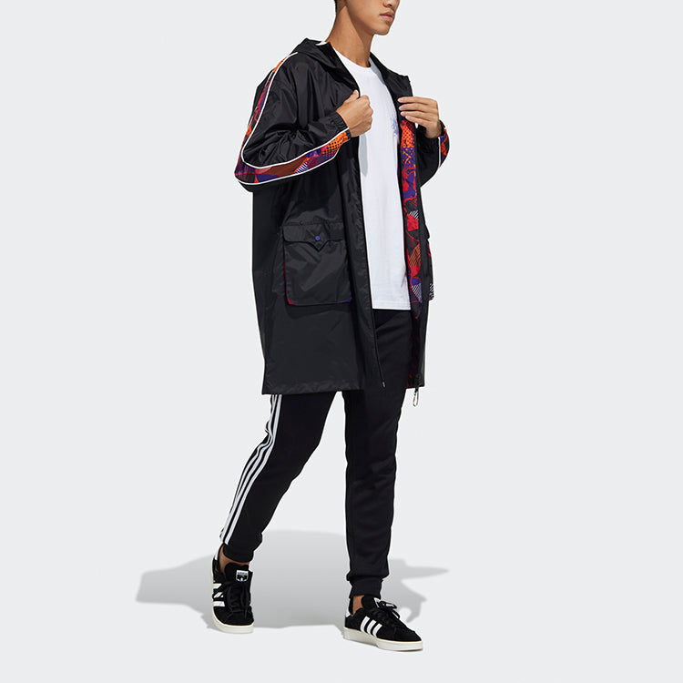 adidas originals Cny Parka Casual hooded Sports reversible mid-length trench coat Jacket Black GN5451