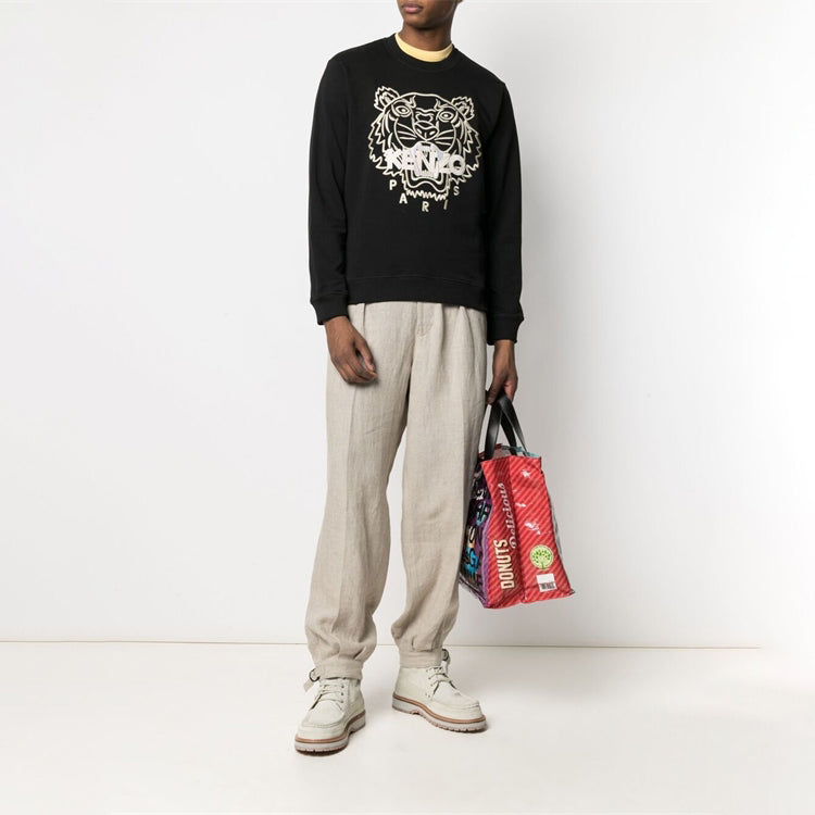 Men's KENZO SS21 TIGER Pattern Round Neck Pullover Black FB55SW1204MP-99
