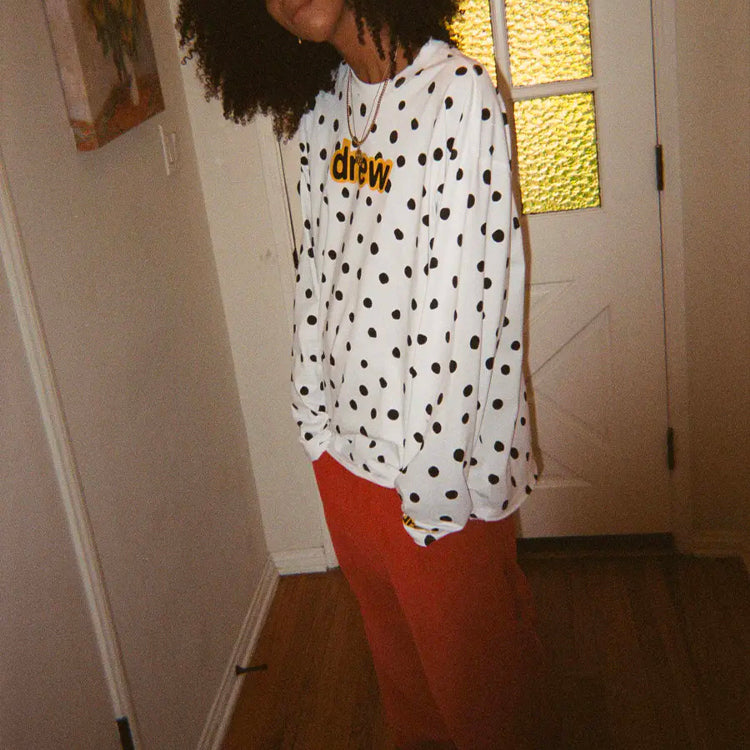 Drew House SS21 Secret ls Tee polka dots Alphabet Long Sleeves Unisex White DR-SS21-32