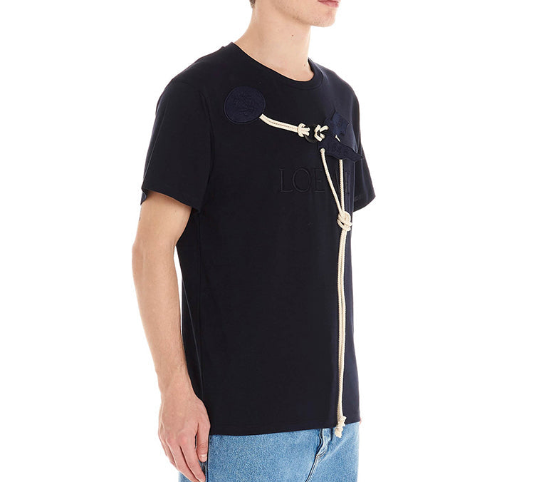 Men's LOEWE Cotton Drawstring Design Short Sleeve Navy Blue H6109031SI-5110