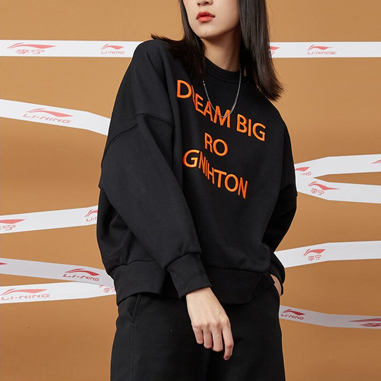 Li-Ning Sports Fashion Series Alphabet Embroidered Fleece Lined Stay Warm Pullover Round Neck 'Black' AWDQ698-1