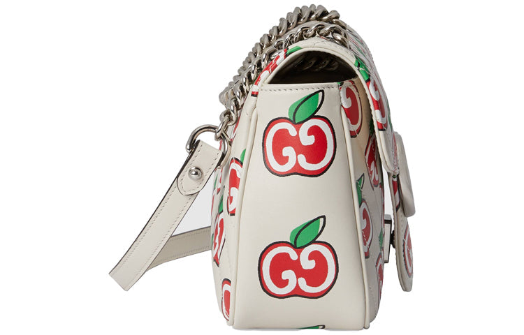 (WMNS) Gucci GG Marmont Silver Leather Chain Shoulder Bag 'Cream White Red' 443497-1W9AN-9086