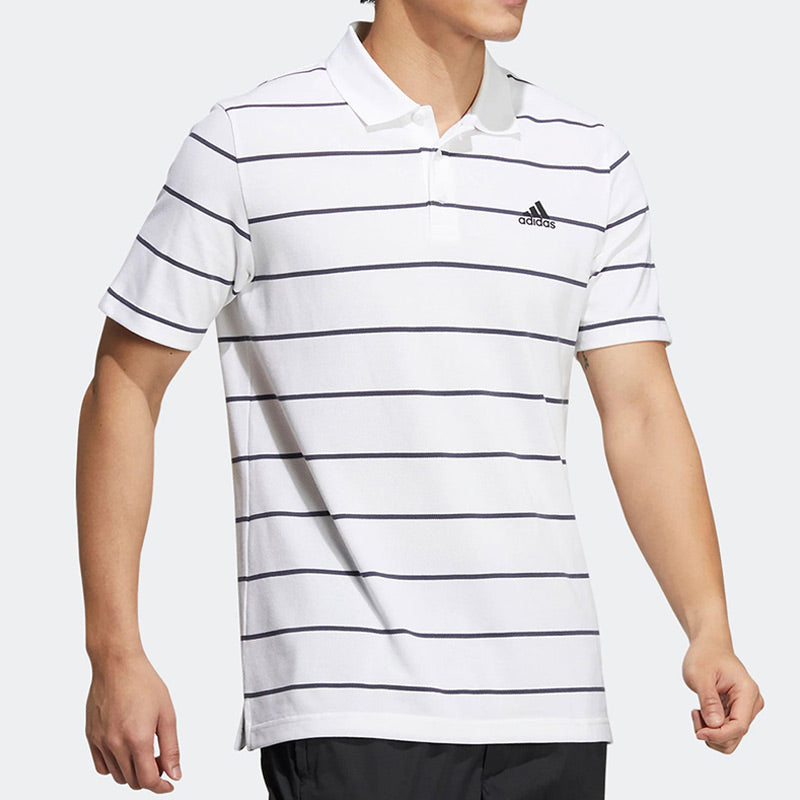 adidas Stripe Small Label Athleisure Casual Sports Short Sleeve Polo Shirt White HE7435