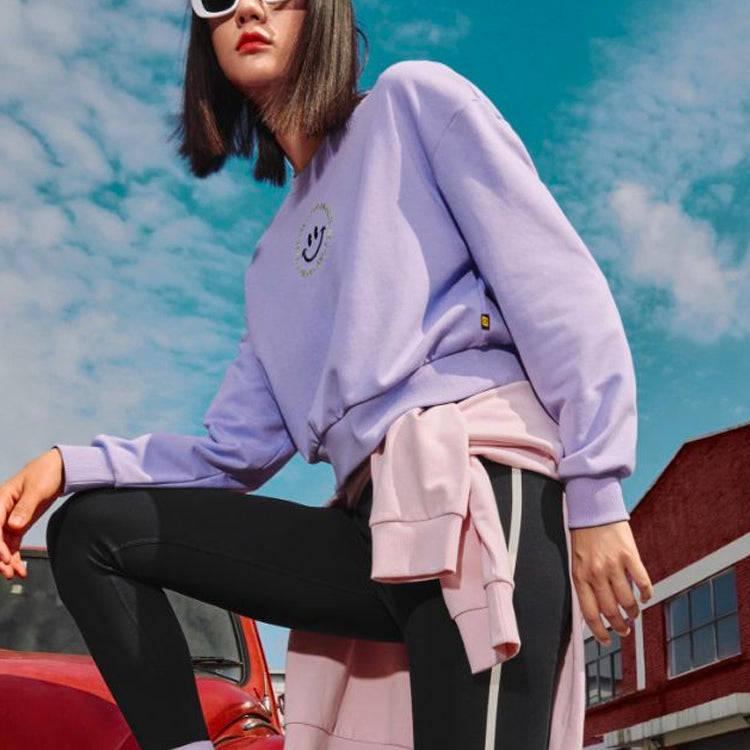 (WMNS) Skechers Smile Graphic Crew Sweater 'Black Grey Purple' L321W212