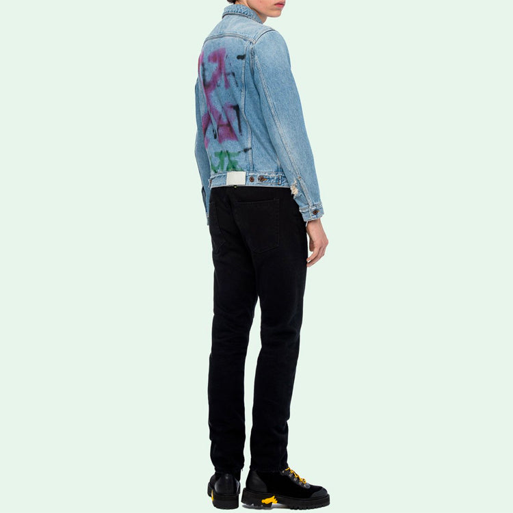 Off-White Spray Paint Graffiti Jacket Men Blue OMYE005E193860457128