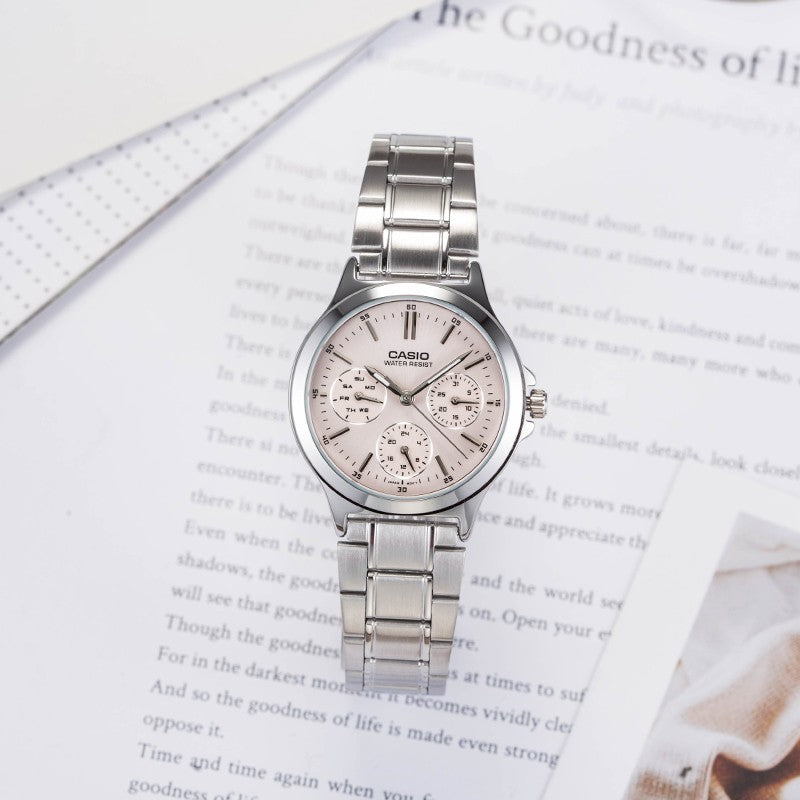CASIO Waterproof Stainless Steel Strap Quartz Pink Analog LTP-V300D-4A