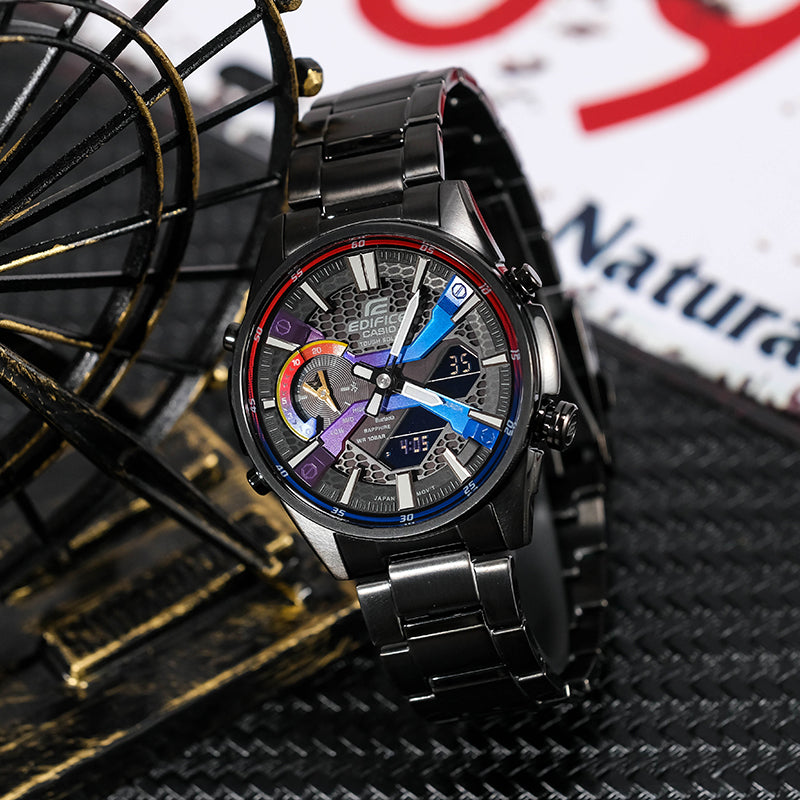Men's CASIO Edifice Gradient Series Fashion Business Stylish Solar Powered Metallic Strap Watch Mens Analog ECB-S100YHG-1APR