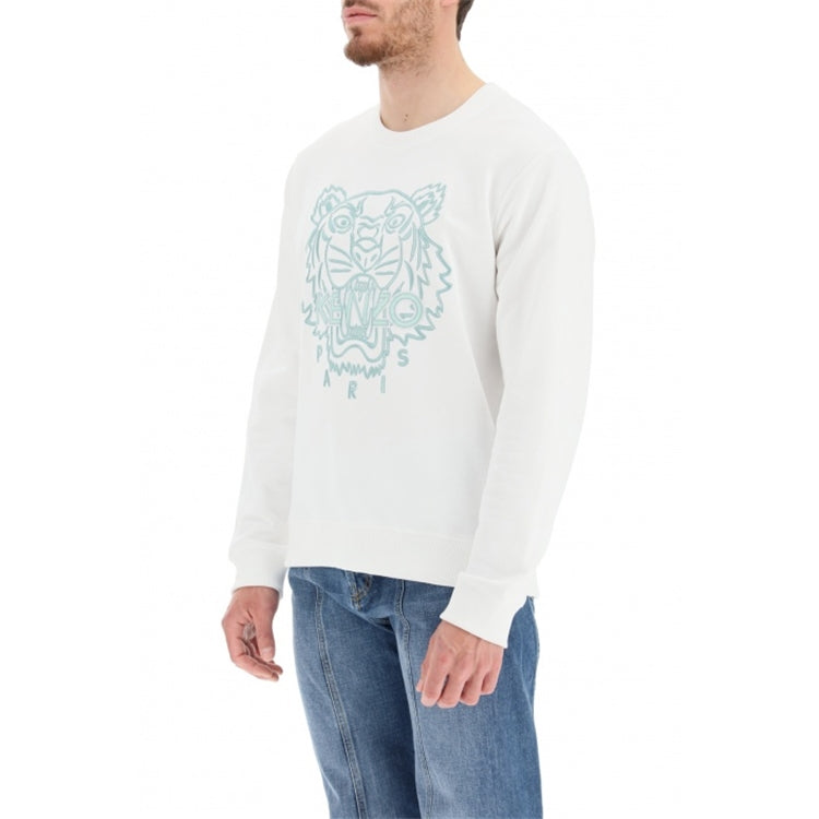 Men's KENZO SS21 TIGER Pattern Round Neck Pullover White FB55SW1204MP-01