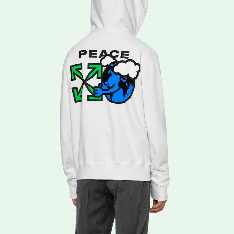 Off-White SS21 Printing Logo hooded Long Sleeves White OMBB034R21FLE0060155