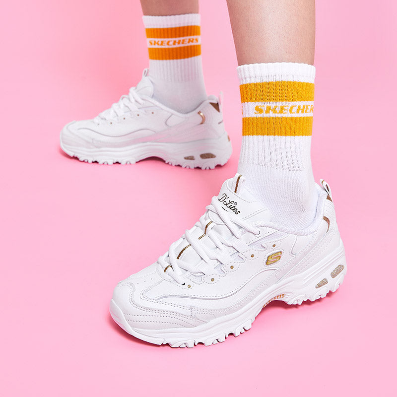 (WMNS) Skechers D'lites GS White/Gold 11931-WGD