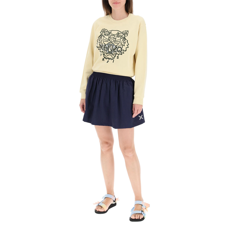 (WMNS) KENZO SS21 TIGER Pattern Embroidered Round Neck Pullover Cream Yellow Hoodie FB52SW8244MP-08