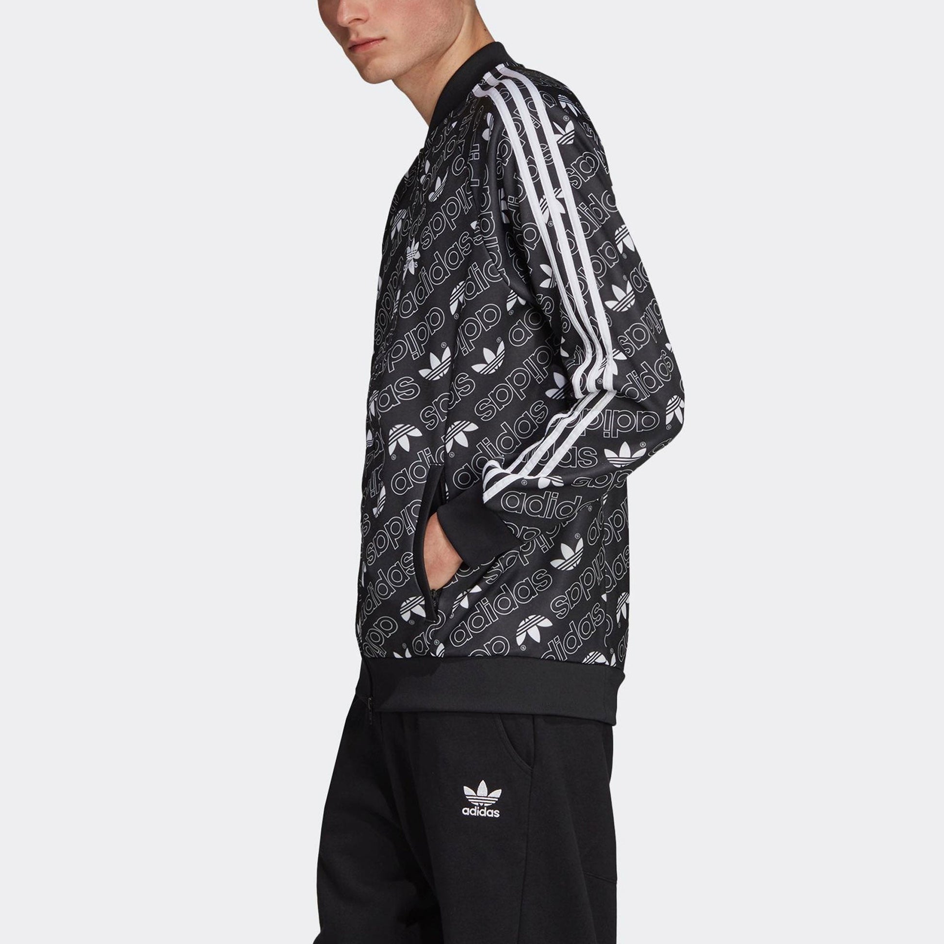 adidas originals Monogram TT Full Print Logo Sports Jacket Black EB4087