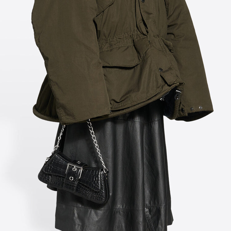 (WMNS) Balenciaga Lindsay Small Crocodile Embossed Shoulder Bag 'Black' 701141210C91000