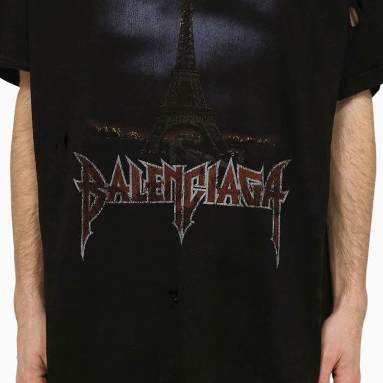 Balenciaga Paris Moon T-shirt Oversized 'Black Faded' 739028TQVX61055