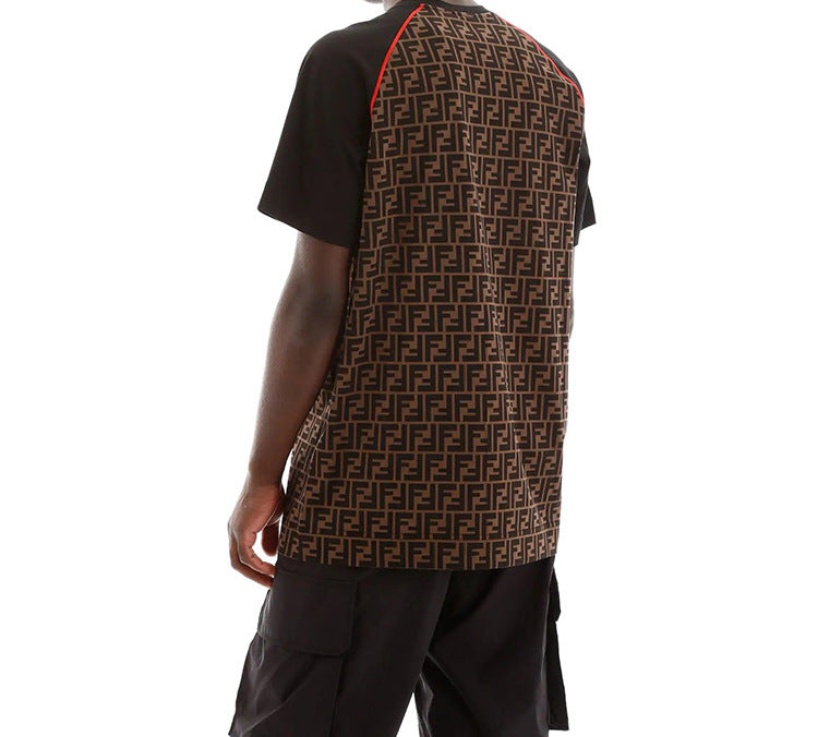 Men's FENDI Roma FF Logo Red Printing Short Sleeve Brown FY0980-A87D-F0BVE
