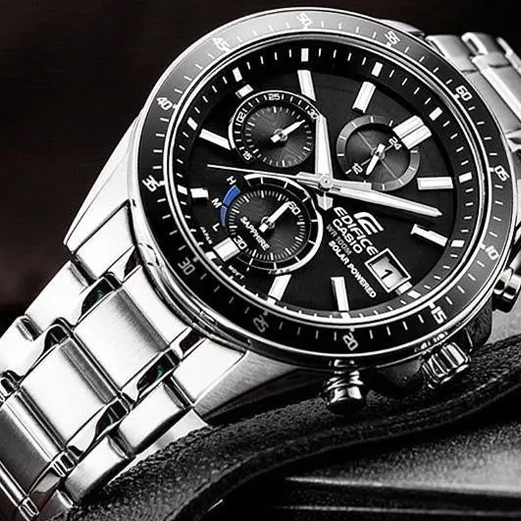 CASIO EDIFICE Quartz Waterproof Solar Powered Stainless Steel Strap Mens Black Analog EFS-S510D-1AVUPR