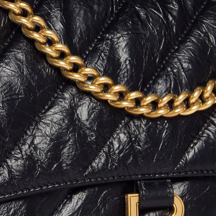 (WMNS) Balenciaga Crush Medium Chain Bag Quilted 'Black' 716393210J11000