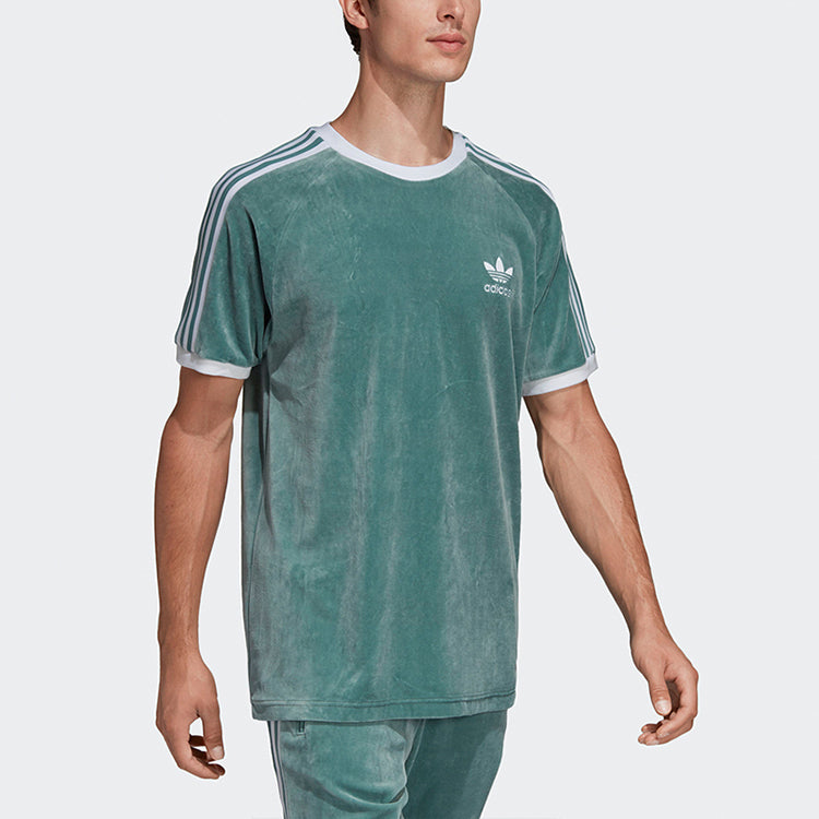 adidas originals Cozy Tee Casual Round Neck Loose Logo Stripe Short Sleeve Green DV1623