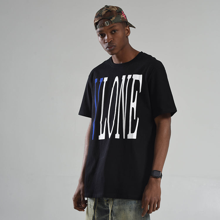 VLONE Large Logo Round Neck Short Sleeve T-shirt 'Black Blue' VLTE17SS004