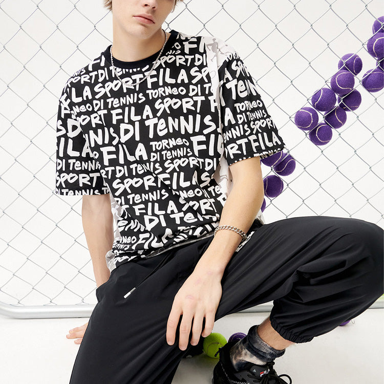 FILA FUSION Alphabet Full Print Sports Short Sleeve Black T11M121116F-BK