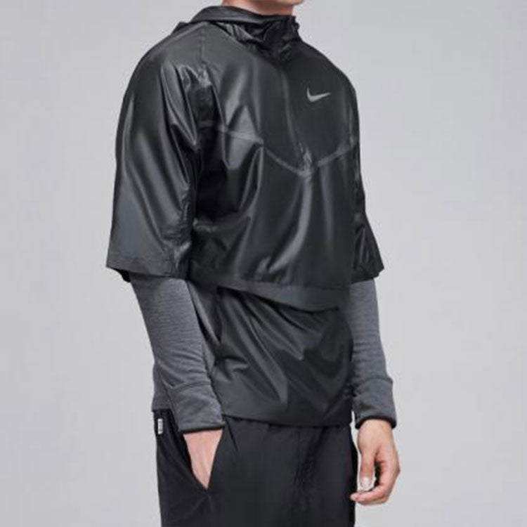 Men's Nike Splicing Logo Sports Cardigan Long Sleeves Black 933411-011