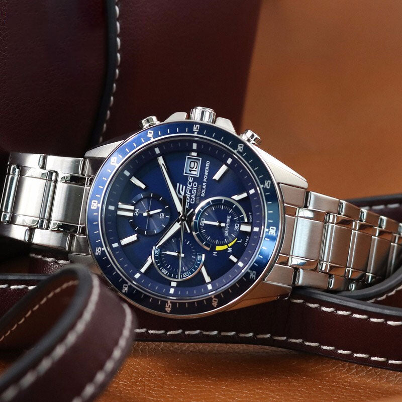 CASIO EDIFICE Waterproof Sapphire Crystal Solar Powered Stainless Steel Strap Mens Silver Analog EFS-S510D-2AVUPR
