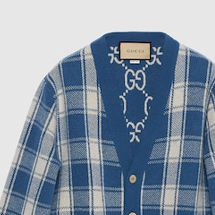 Gucci Reversible Checked Wool Cardigan 'Blue Ivory' 770586-XKDSM-4405