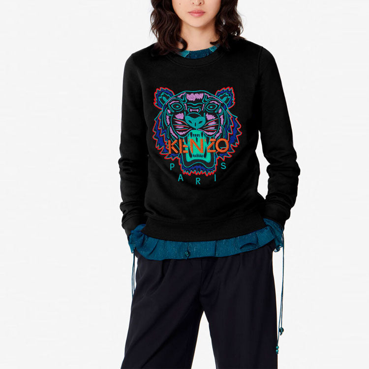 (WMNS) KENZO Embroidered Tiger Head Round Neck Black Hoodie F962SW7164X7-99