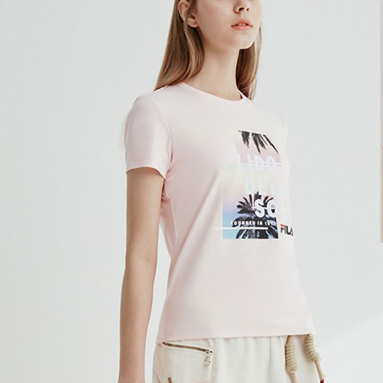 (WMNS) FILA Alphabet Pattern Printing Sports Minimalistic Short Sleeve Pink F11W028148F-PK