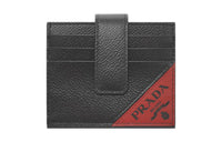 PRADA Calfskin Card Holder Women's Black & Red