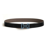 HERMES Stainless Steel Calfskin Rubber Leather Belts Men's Black/Brown Width: 3.2CM
