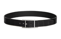 HERMES Textured Design Smooth Buckle Leather Belts Men's Black Width 3.3cm