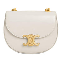 CELINE Lacquered Finish Cow Leather Handbag, Shoulder Bag Trumpets Women's Cotton White
