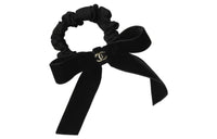 CHANEL Velour Hair Tie Women's Black