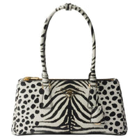 PRADA Saffiano Calfskin Crossbody Bag, Shoulder Bag Medium Size Women's Black & White