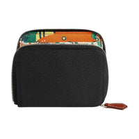 HERMES Silk'In Epsom With Barenia Calfskin Wallet Women's Black/Orange/Gray