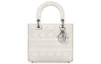 DIOR Lady D-Lite Embroidery Handbag Daphne Bag Shoulder Bag Women's White Rattan Plaid Embroidery