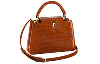 LOUIS VUITTON Capucines Polished Crocodile Leather Handbag Women's Light Yellow Umber