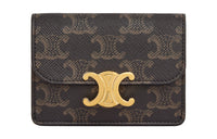 CELINE Triomphe Synthetic Leather Coin Purse, Card Holder Women's Brown