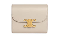 CELINE Triomphe Shiny Cow Leather Card Holder Wallet Small Size Women's Light Stone Color