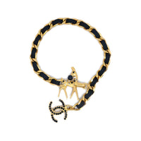 CHANEL Gold-Plated Suede Rhinestone Bracelets Women's Gold