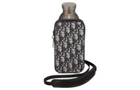 DIOR Aqua Black Grained Cow Leather With Oblique Printed Fabric Cell Phone Pouch Unisex Beige/Black
