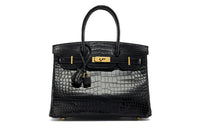 HERMES Birkin Polished Crocodile Leather Birkin Bag Handbags Regular Women's Black