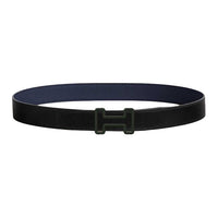 HERMES Calfskin Leather Belts Men's Black/Blue Nighttime Width 3.2CM