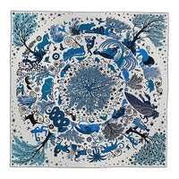 HERMES Mulberry Silk Cashmere Shawls Women's Mixed Gray/Electric Blue