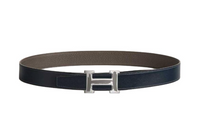 HERMES Logo Identification Leather Belts Unisex Dark Blue Width: 3.2CM